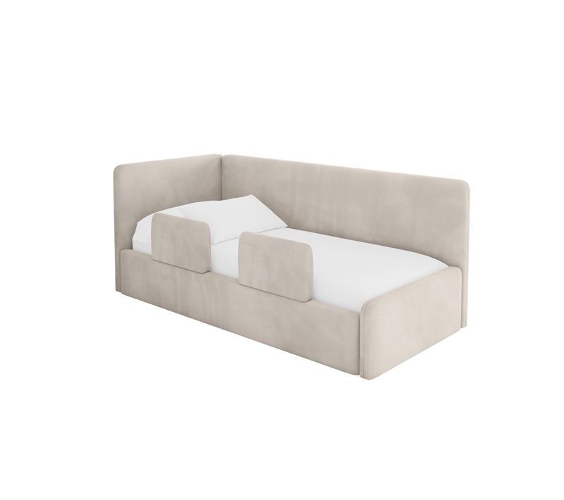 Lit Adolescent Droit Avec Rangement Nory 90x200cm Beige En Velours