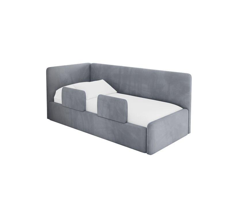 Lit Adolescent Droit Avec Rangement Nory 90x200cm Gris En Velours