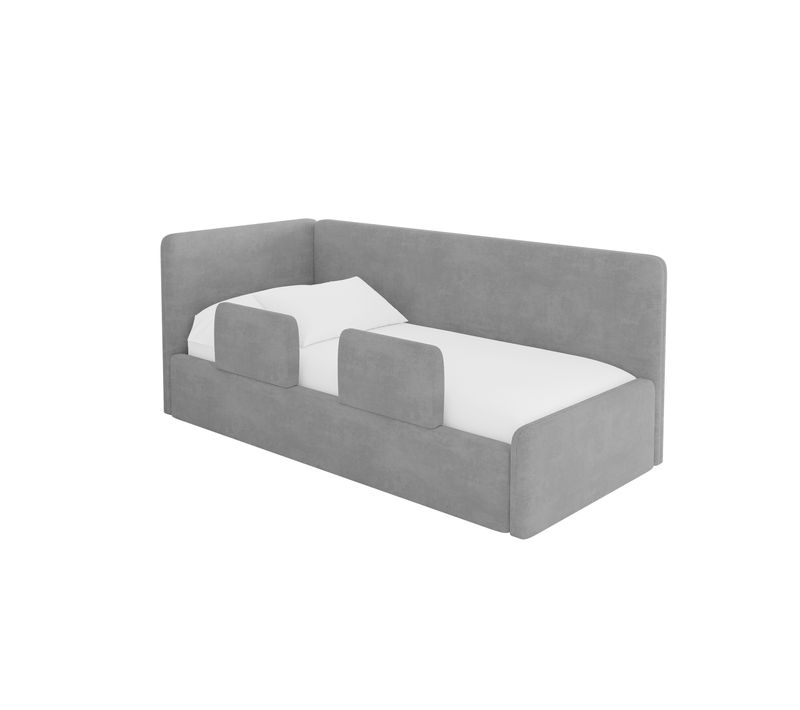 Lit Adolescent Droit Avec Rangement Nory 80x200cm Gris Cendré En Velours
