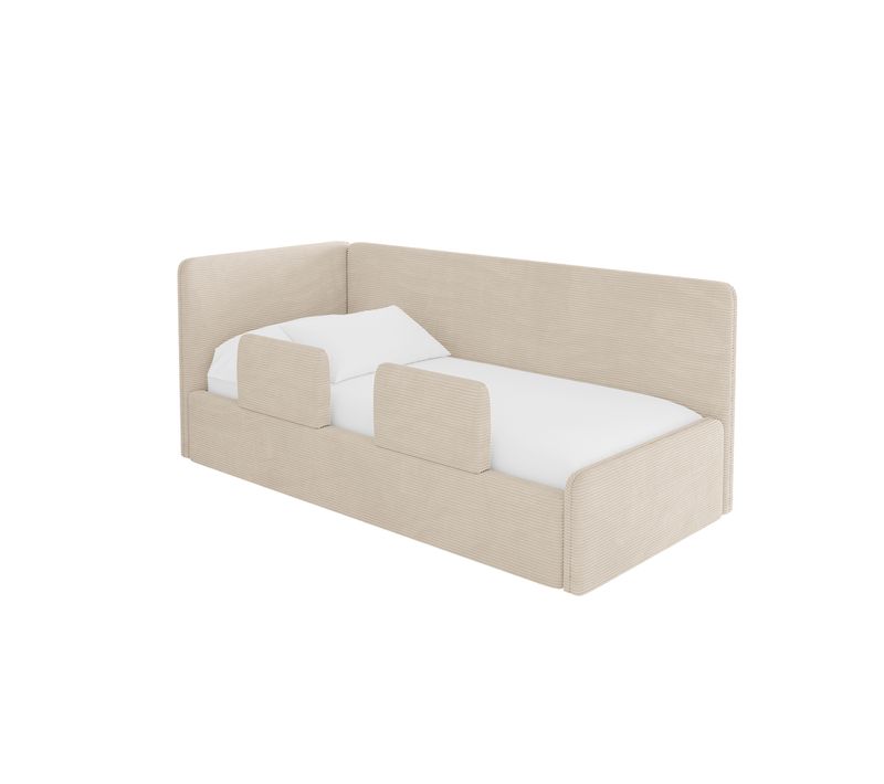 Lit Adolescent Droit Avec Rangement Nory 100x200cm Beige En Velours Côtelé