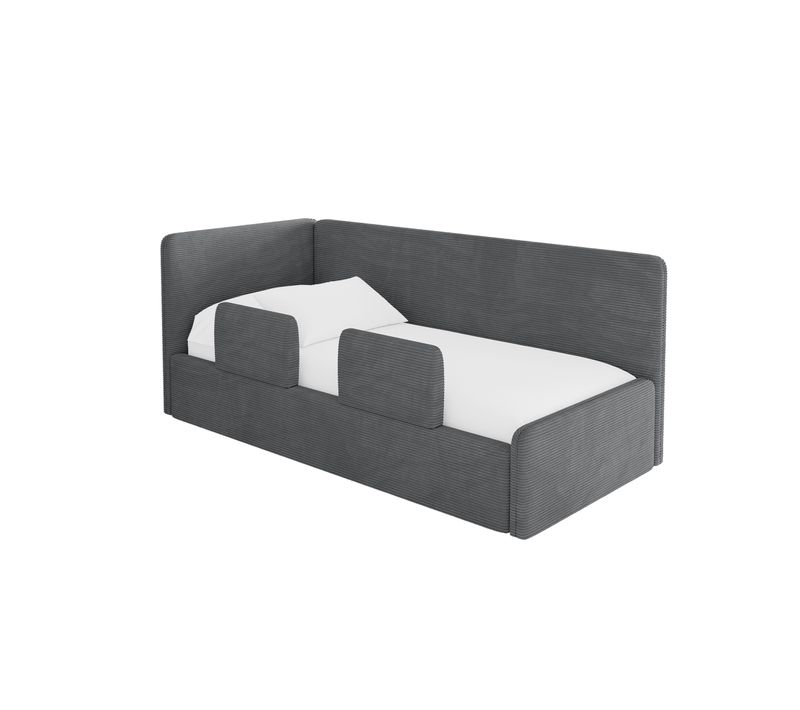 Lit Adolescent Droit Avec Rangement Nory 80x200cm Gris Foncé En Velours Côtelé