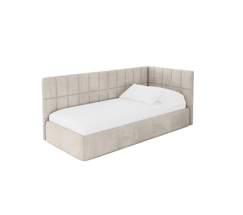Lit Adolescent Gauche Avec Rangement Tuly 100x200cm Beige En Velours