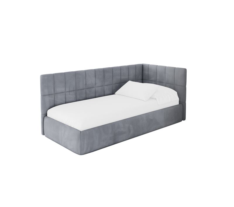 Lit Adolescent Gauche Avec Rangement Tuly 80x200cm Gris En Velours