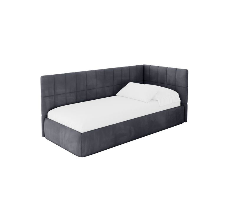Lit Adolescent Gauche Avec Rangement Tuly 90x200cm Gris Foncé En Velours