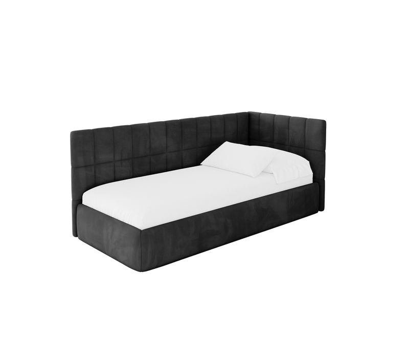 Lit Adolescent Gauche Avec Rangement Tuly 80x200cm Noir En Velours