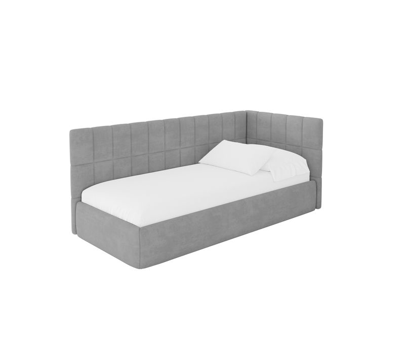 Lit Adolescent Gauche Avec Rangement Tuly 80x200cm Gris Cendré En Velours