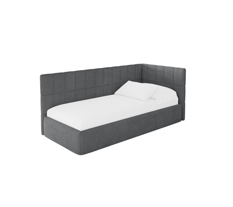 Lit Adolescent Gauche Avec Rangement Tuly 80x200cm Gris Foncé En Velours Côtelé
