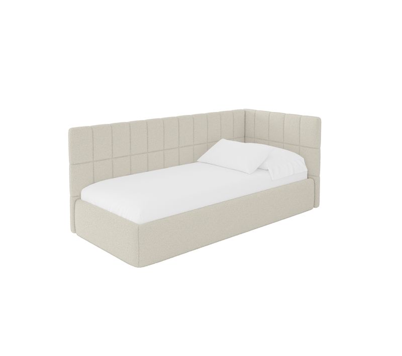 Lit Adolescent Gauche Avec Rangement Tuly 80x200cm Beige En Bouclé