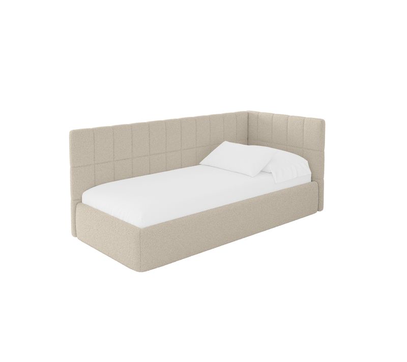 Lit Adolescent Gauche Avec Rangement Tuly 80x200cm Beige Foncé En Bouclé