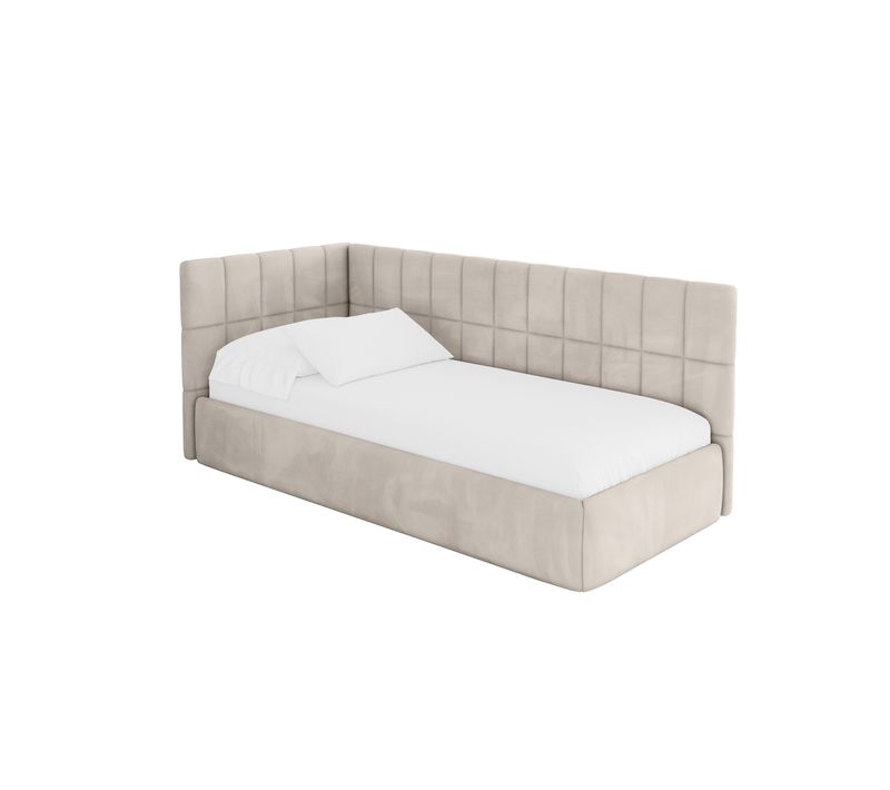 Lit Adolescent Droit Avec Rangement Tuly 80x200cm Beige En Velours