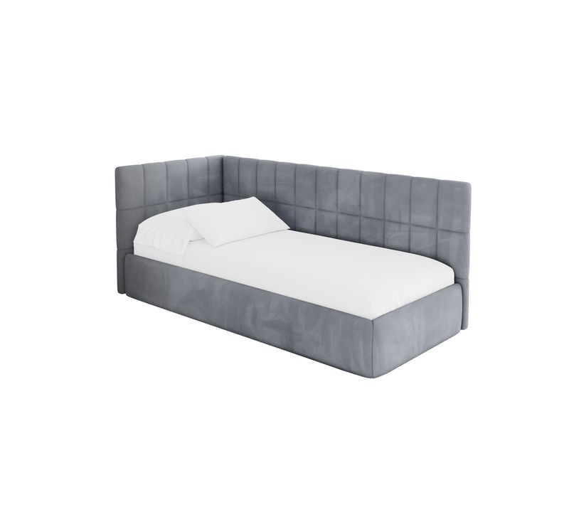 Lit Adolescent Droit Avec Rangement Tuly 100x200cm Gris En Velours