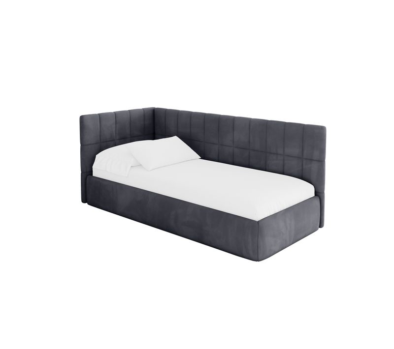 Lit Adolescent Droit Avec Rangement Tuly 100x200cm Gris Foncé En Velours