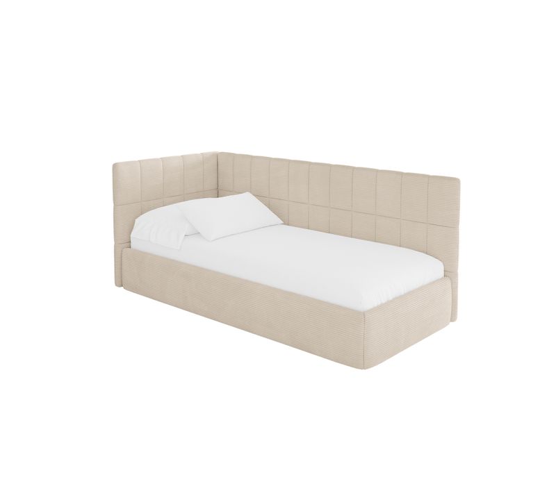 Lit Adolescent Droit Avec Rangement Tuly 90x200cm Beige En Velours Côtelé