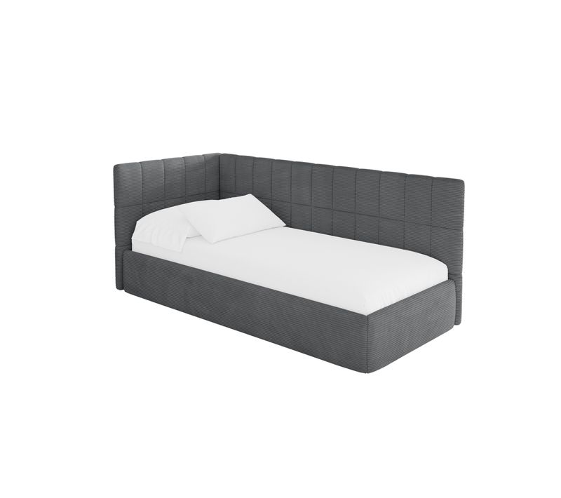 Lit Adolescent Droit Avec Rangement Tuly 80x200cm Gris Foncé En Velours Côtelé