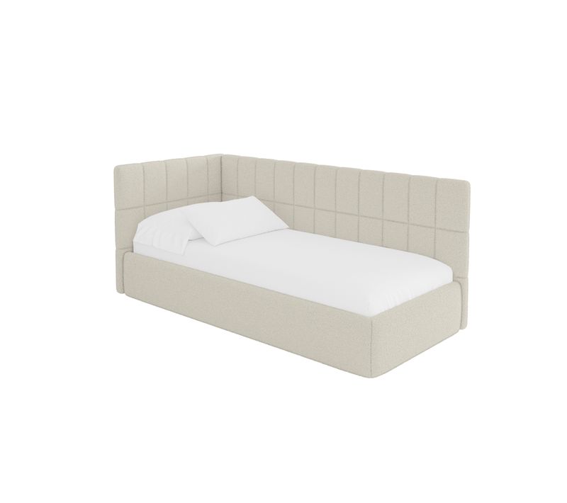 Lit Adolescent Droit Avec Rangement Tuly 100x200cm Beige En Bouclé
