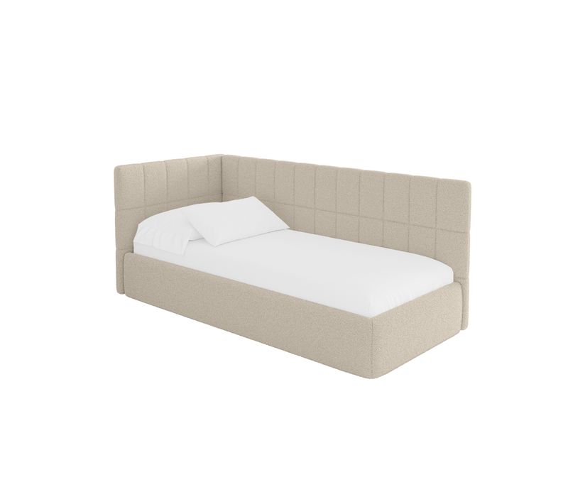 Lit Adolescent Droit Avec Rangement Tuly 80x200cm Beige Foncé En Bouclé