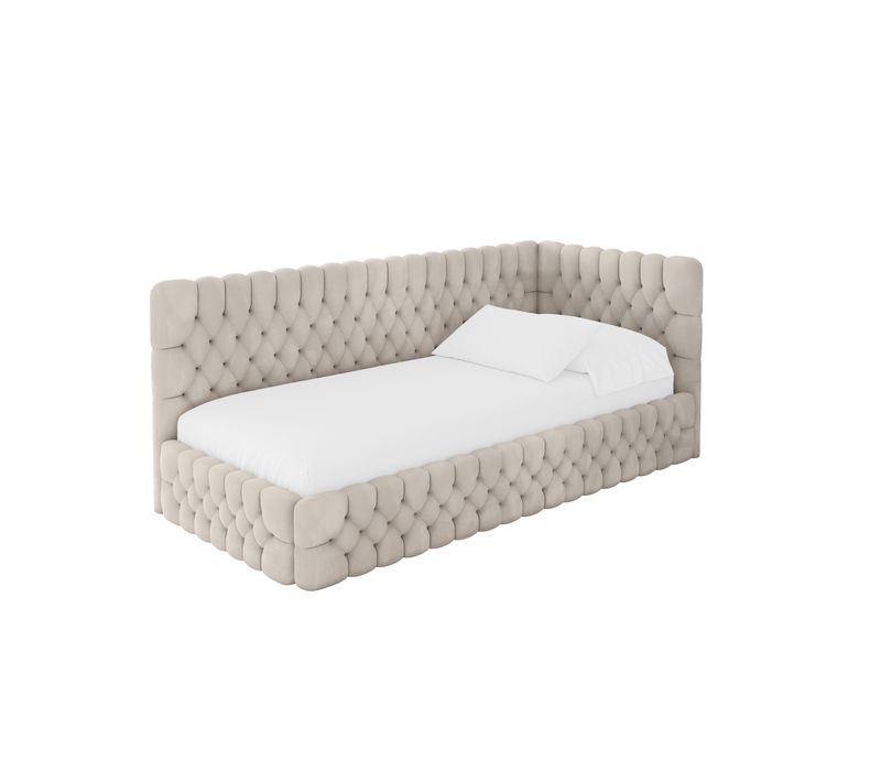 Lit Adolescent Gauche Avec Rangement Muly 90x200cm Beige En Velours
