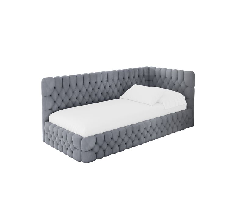 Lit Adolescent Gauche Avec Rangement Muly 90x200cm Gris En Velours