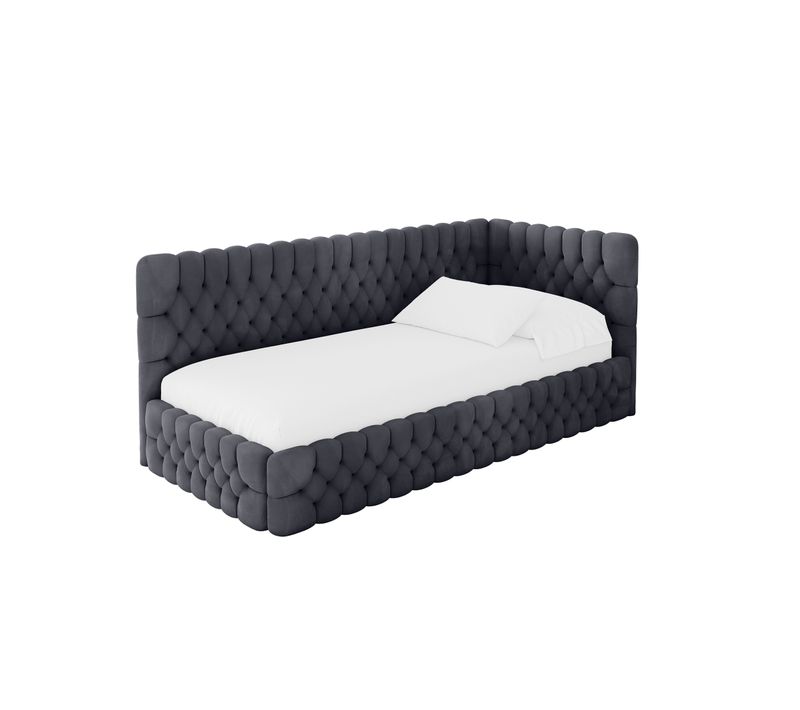 Lit Adolescent Gauche Avec Rangement Muly 90x200cm Gris Foncé En Velours