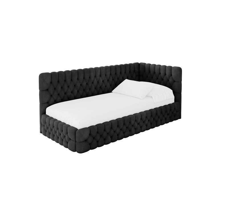 Lit Adolescent Gauche Avec Rangement Muly 80x200cm Noir En Velours