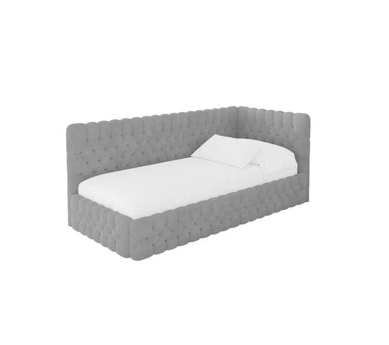 Lit Adolescent Gauche Avec Rangement Muly 90x200cm Gris Cendré En Velours