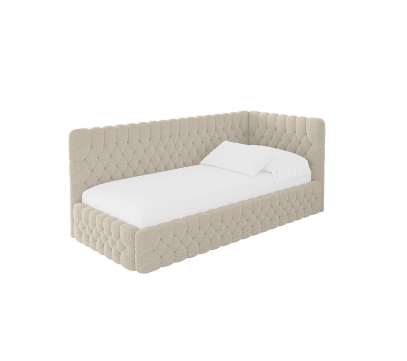 Lit Adolescent Gauche Avec Rangement Muly 80x200cm Beige Foncé En Bouclé