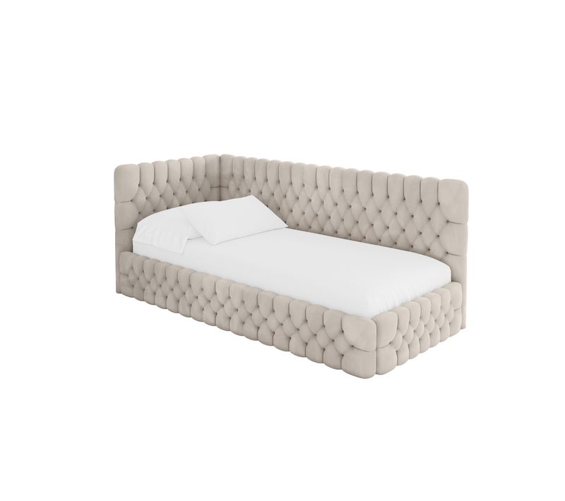 Lit Adolescent Droit Avec Rangement Muly 80x200cm Beige En Velours