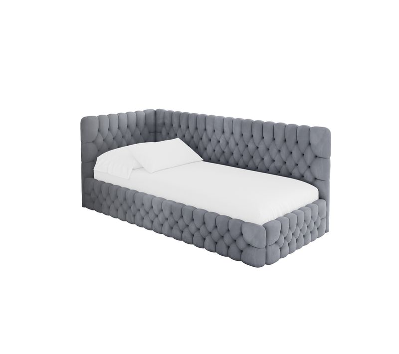 Lit Adolescent Droit Avec Rangement Muly 90x200cm Gris En Velours