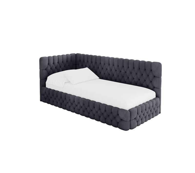 Lit Adolescent Droit Avec Rangement Muly 100x200cm Gris Foncé En Velours