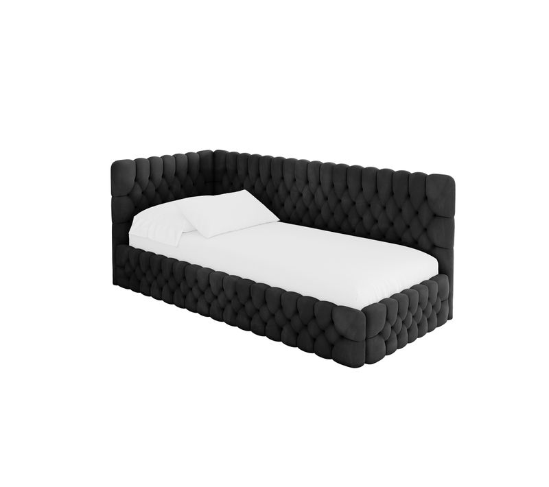 Lit Adolescent Droit Avec Rangement Muly 100x200cm Noir En Velours