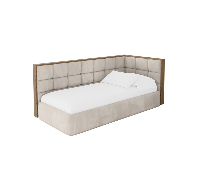 Lit Adolescent Gauche Avec Rangement Sovy 100x200cm Beige En Velours