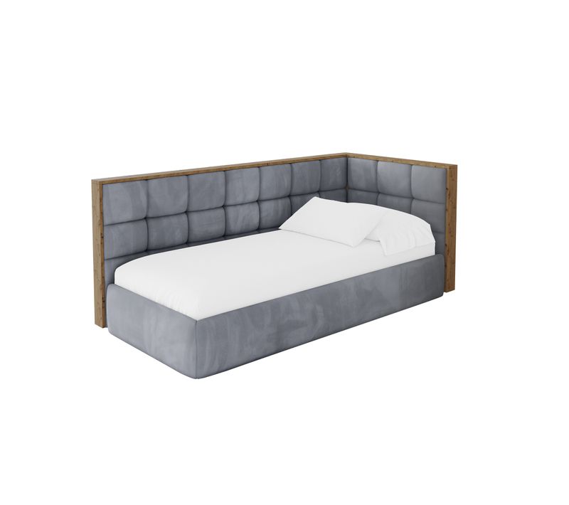 Lit Adolescent Gauche Avec Rangement Sovy 100x200cm Gris En Velours