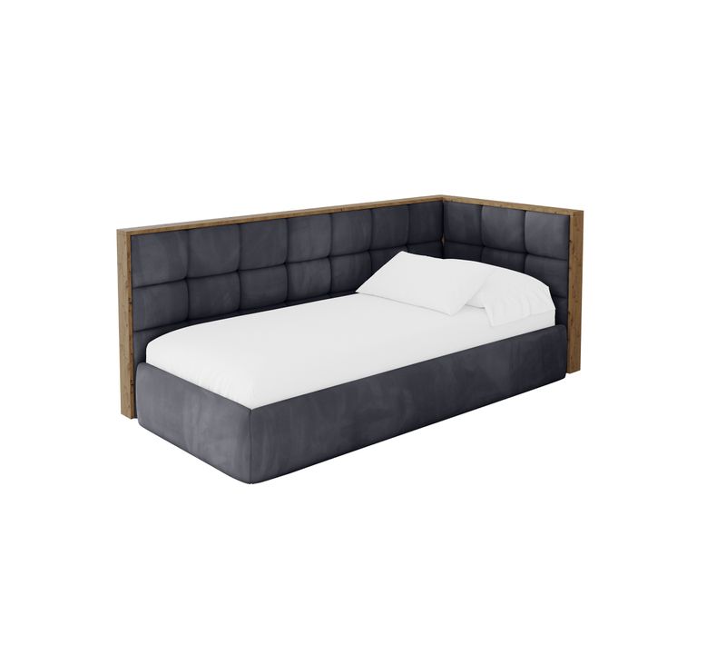 Lit Adolescent Gauche Avec Rangement Sovy 80x200cm Gris Foncé En Velours