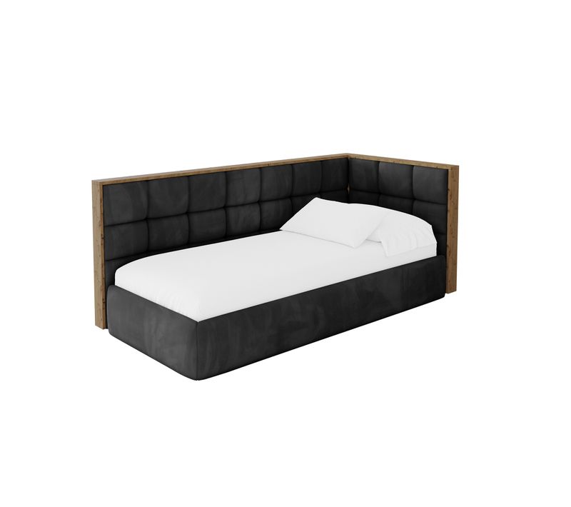 Lit Adolescent Gauche Avec Rangement Sovy 90x200cm Noir En Velours