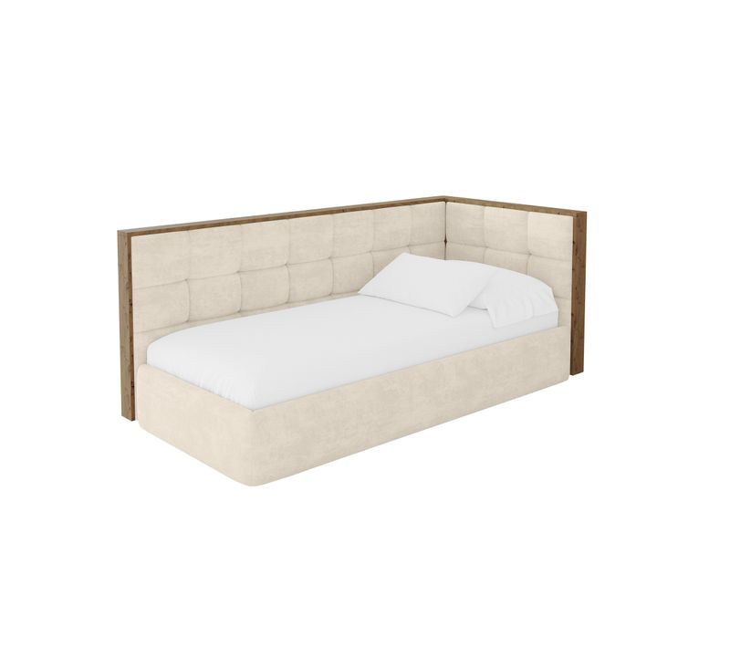 Lit Adolescent Gauche Avec Rangement Sovy 80x200cm Champagne En Velours