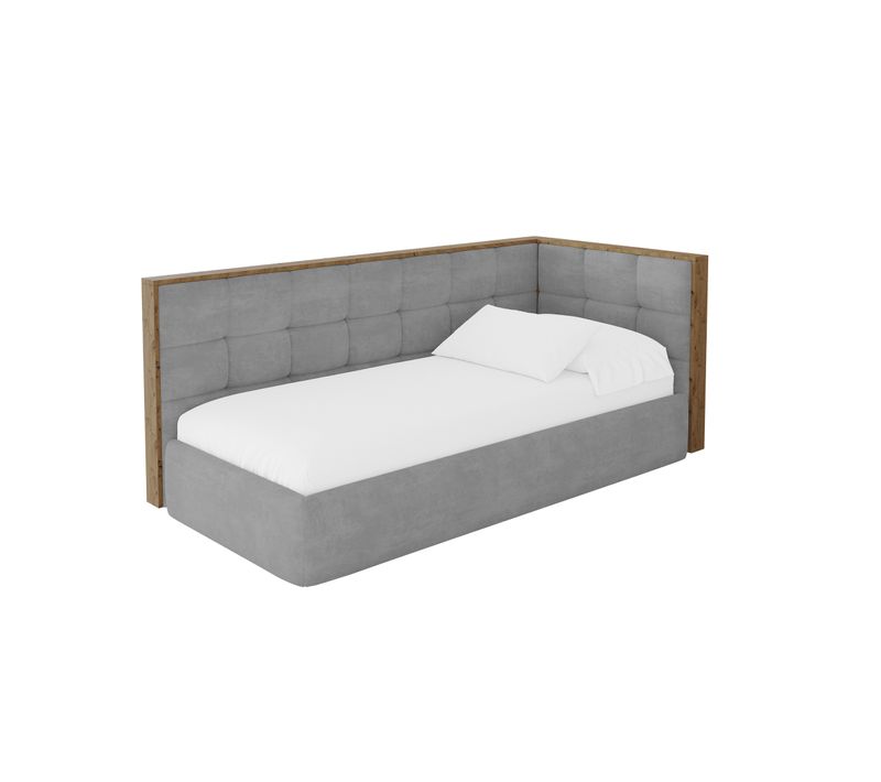 Lit Adolescent Gauche Avec Rangement Sovy 90x200cm Gris Cendré En Velours