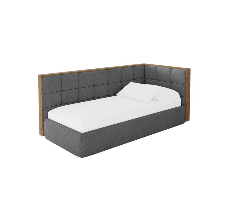 Lit Adolescent Gauche Avec Rangement Sovy 90x200cm Gris Foncé En Velours Côtelé