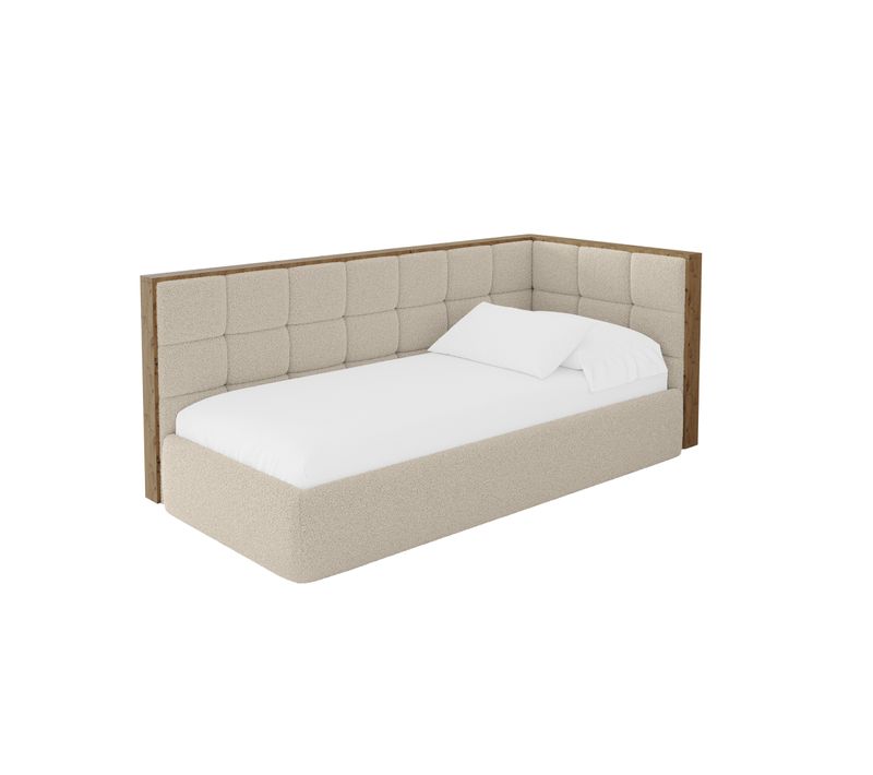Lit Adolescent Gauche Avec Rangement Sovy 100x200cm Beige Foncé En Bouclé
