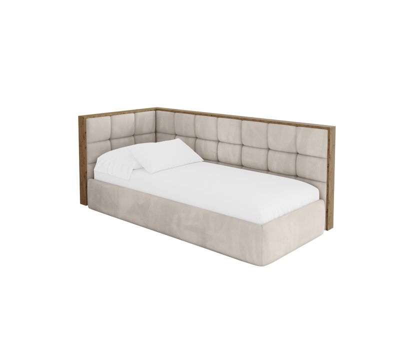 Lit Adolescent Droit Avec Rangement Sovy 90x200cm Beige En Velours