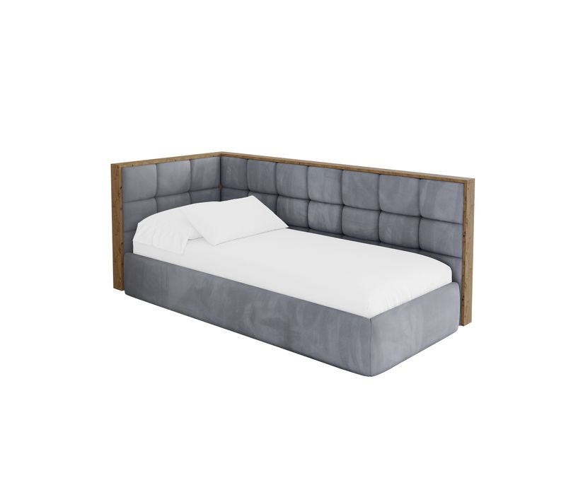 Lit Adolescent Droit Avec Rangement Sovy 80x200cm Gris En Velours