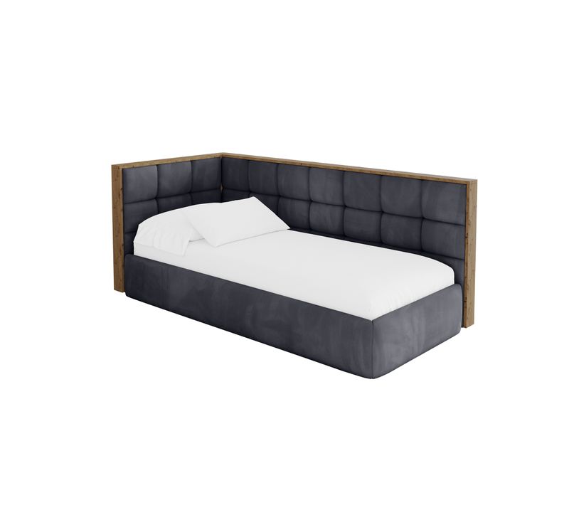 Lit Adolescent Droit Avec Rangement Sovy 90x200cm Gris Foncé En Velours