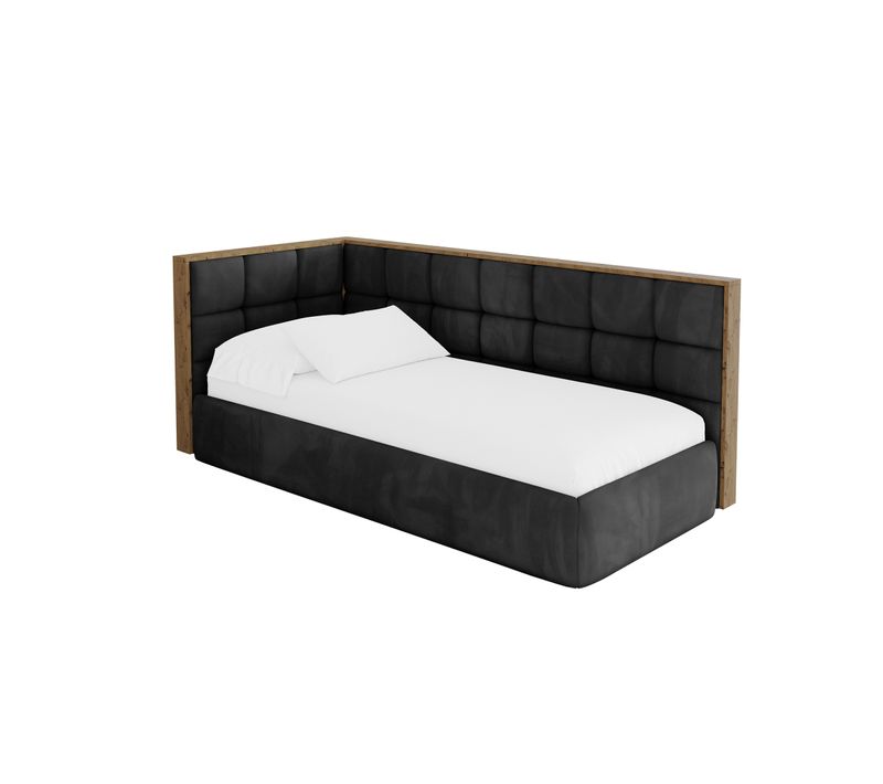 Lit Adolescent Droit Avec Rangement Sovy 90x200cm Noir En Velours