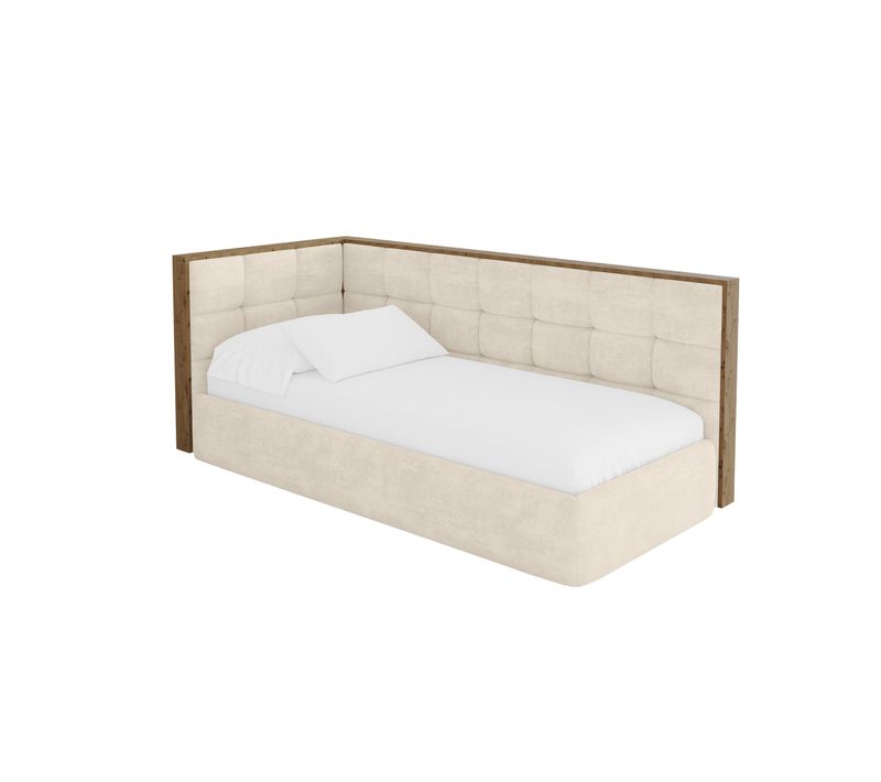 Lit Adolescent Droit Avec Rangement Sovy 90x200cm Champagne En Velours