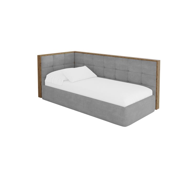 Lit Adolescent Droit Avec Rangement Sovy 90x200cm Gris Cendré En Velours
