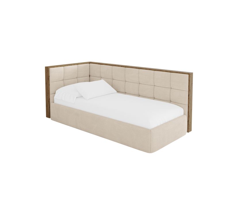 Lit Adolescent Droit Avec Rangement Sovy 80x200cm Beige En Velours Côtelé