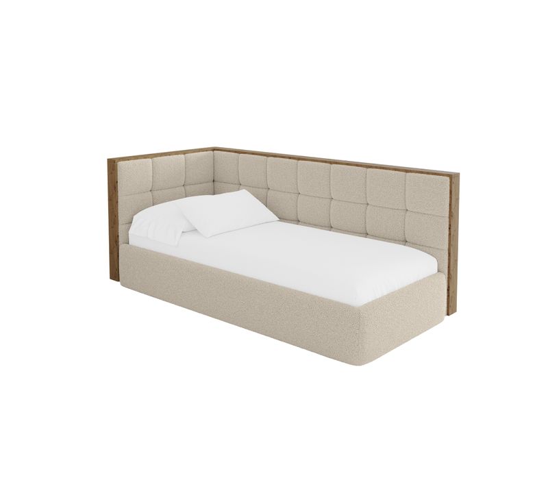 Lit Adolescent Droit Avec Rangement Sovy 90x200cm Beige Foncé En Bouclé