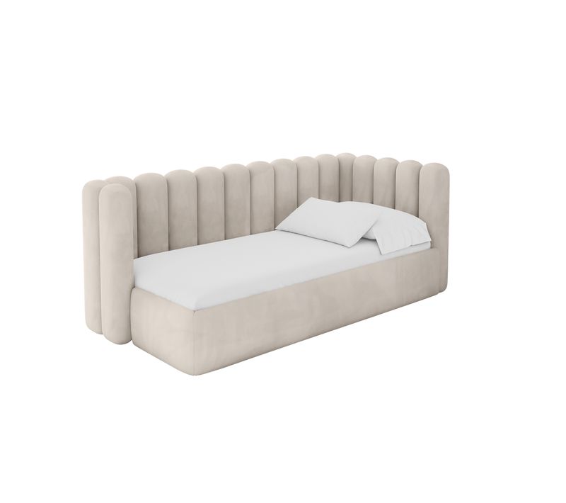 Lit Adolescent Gauche Avec Rangement Hugy 80x200cm Beige En Velours