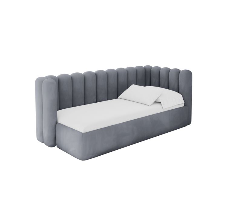 Lit Adolescent Gauche Avec Rangement Hugy 80x200cm Gris En Velours