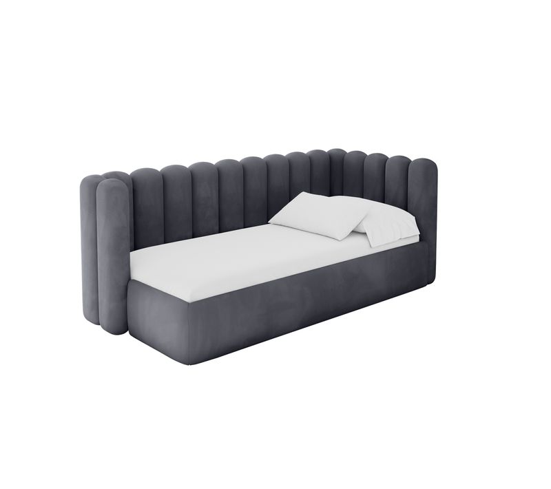 Lit Adolescent Gauche Avec Rangement Hugy 80x200cm Gris Foncé En Velours