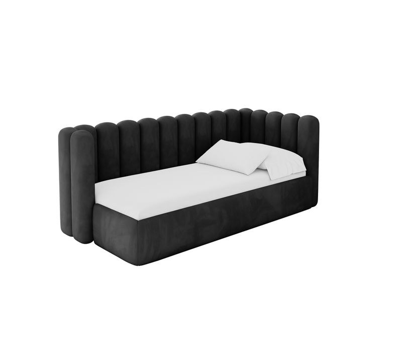 Lit Adolescent Gauche Avec Rangement Hugy 90x200cm Noir En Velours